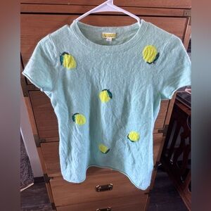 Fun J. Crew green Cashmere short sleeve Sweater blouse with lemons